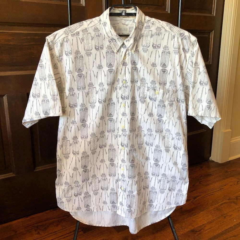 King Size Men's 1X Tall Short Sleeve Button Up Shirt White Folded Shirt Print